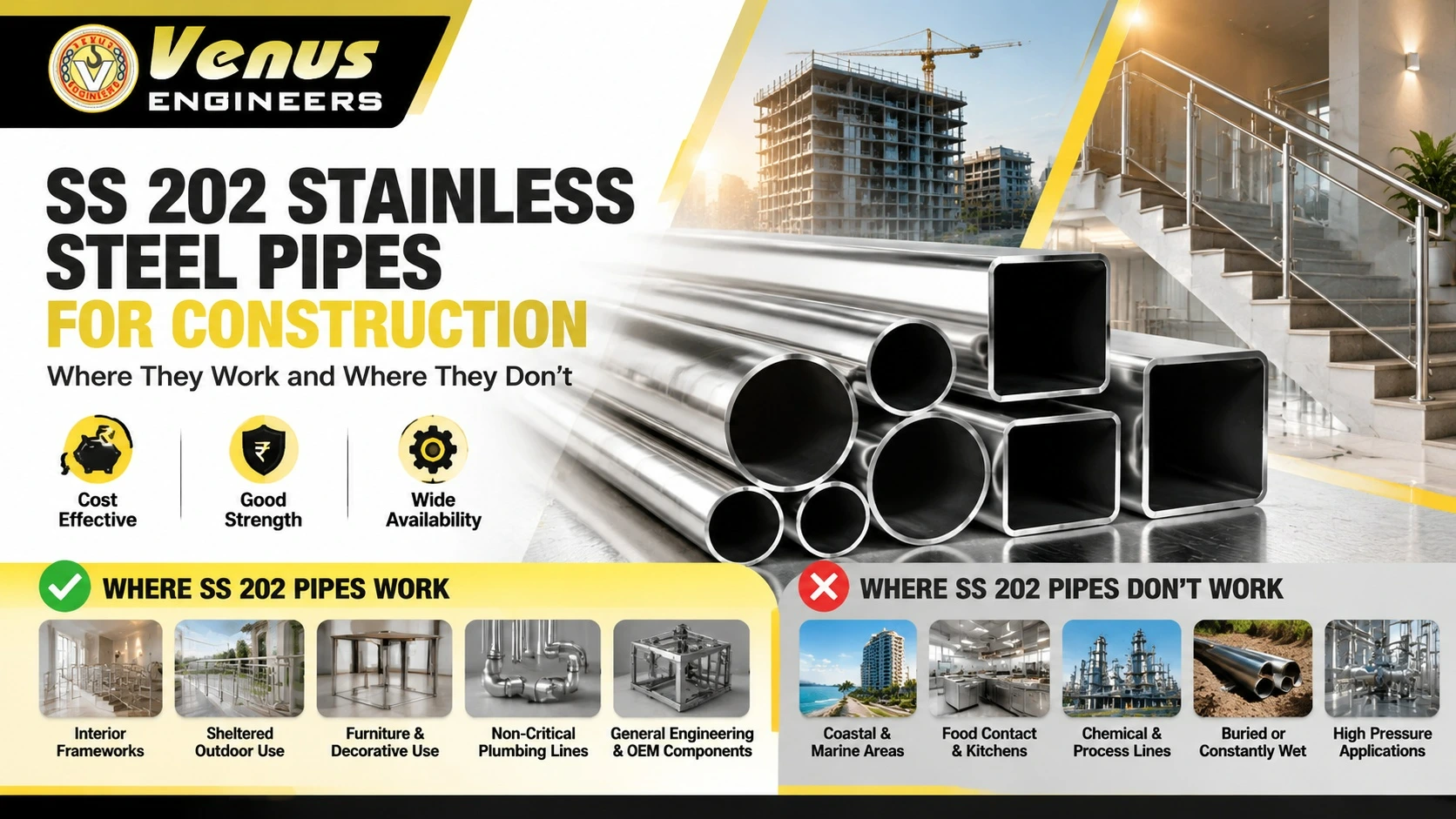 SS 202 Stainless Steel Pipes for Construction: Where They Work and Where They Donâ€™t